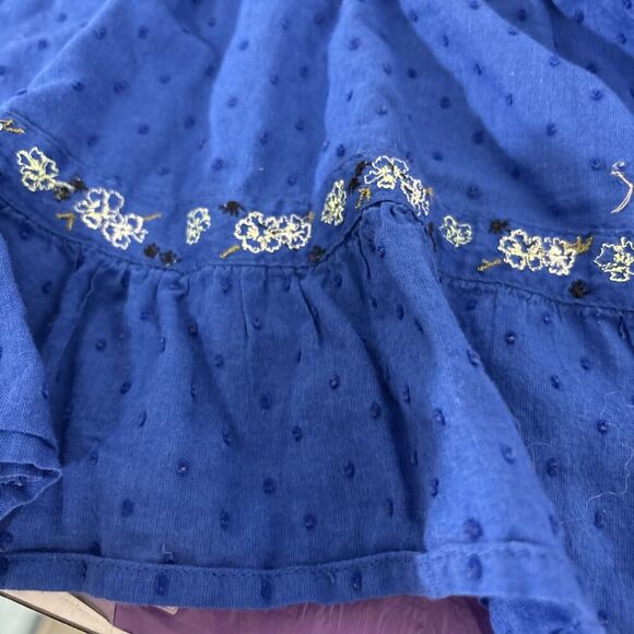Free People Smocked Embroidered Ruffles Tunic Royal Blue Sz 4 - Picture 7 of 13